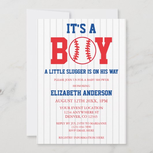 Invitation Petit Baby shower De Baseball Slugger (Devant)
