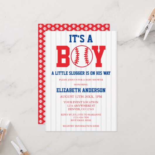 Invitation Petit Baby shower De Baseball Slugger (Devant/Arrière en situation)