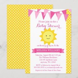 Invitation Petit Baby shower de Bunch Jaune Rose Brillant