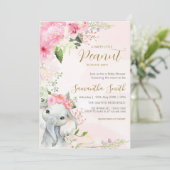 Invitation Petit Baby shower de cacahuète rose Floral (Debout devant)