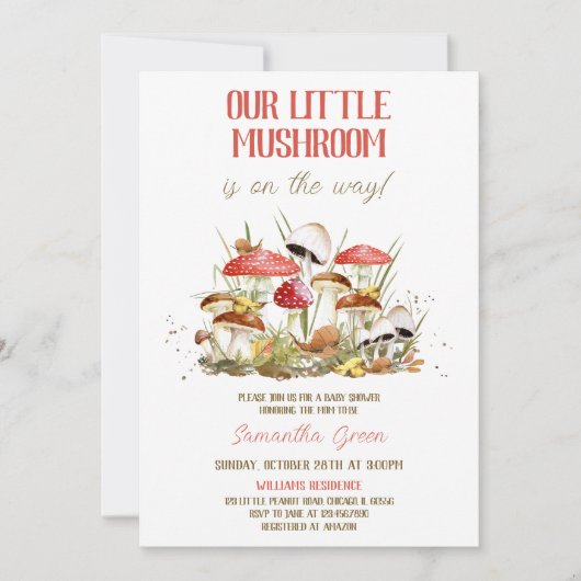 Invitation Petit Baby shower de champignons (Devant)