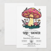 Invitation Petit Baby shower de champignons coloré (Devant / Derrière)
