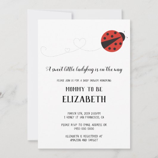 Invitation Petit baby shower de coccinelle doux (Devant)