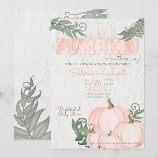 Invitation Petit Baby shower de corail Citrouille (Devant / Derrière)