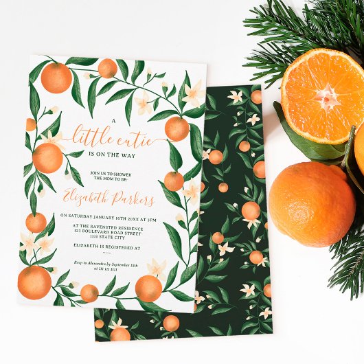 Invitation Petit baby shower de cuite orangé d'agrumes botani