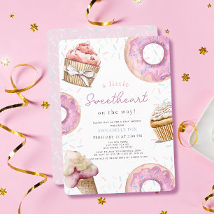 Invitation Petit Baby shower de cupcake rose et de beigne