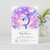 Invitation Petit Baby shower de dauphin magique (Debout devant)