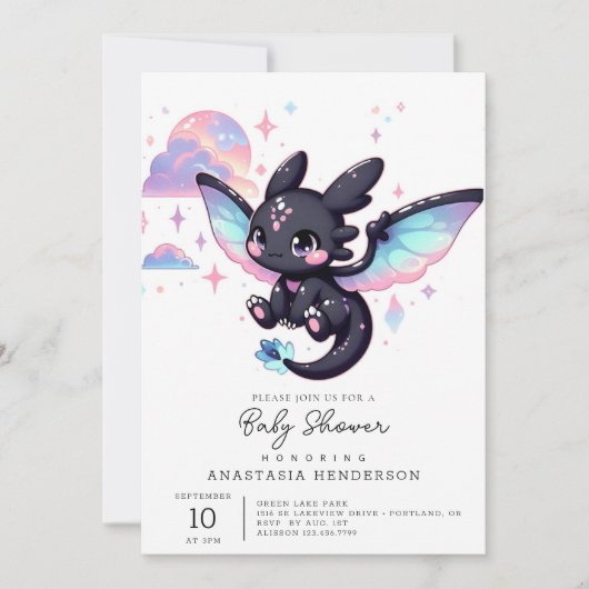 Invitation Petit Baby shower de dragon doux (Devant)