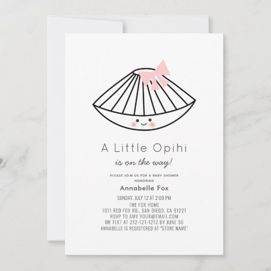 Invitation Petit Baby shower de fille au ruban rose Opihi (Devant)