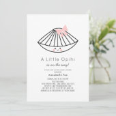 Invitation Petit Baby shower de fille au ruban rose Opihi (Debout devant)