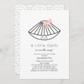 Invitation Petit Baby shower de fille au ruban rose Opihi (Devant / Derrière)