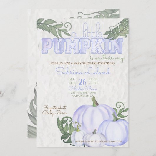 Invitation Petit Baby shower de fille Citrouille pourpre (Devant / Derrière)