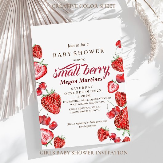 Invitation Petit Baby shower de fille d'aquarelle Berry
