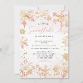 Invitation Petit Baby shower de fille en or rose de flocon de (Devant)