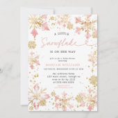Invitation Petit Baby shower de fille en or rose de flocon de (Devant)