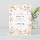 Invitation Petit Baby shower de fille en or rose de flocon de (Debout devant)