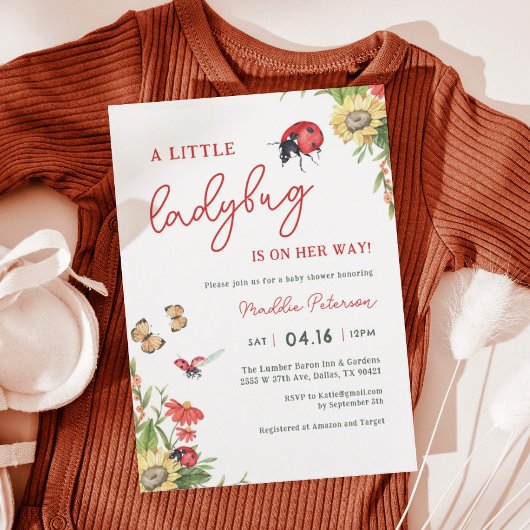 Invitation Petit Baby shower de fille Ladybug