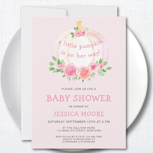 Invitation Petit Baby shower de fille rose Citrouille