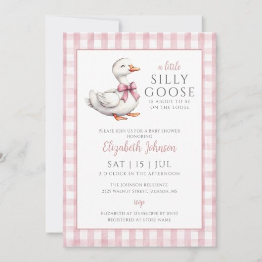 Invitation Petit Baby shower de fille rose d'oie sotte (Devant)