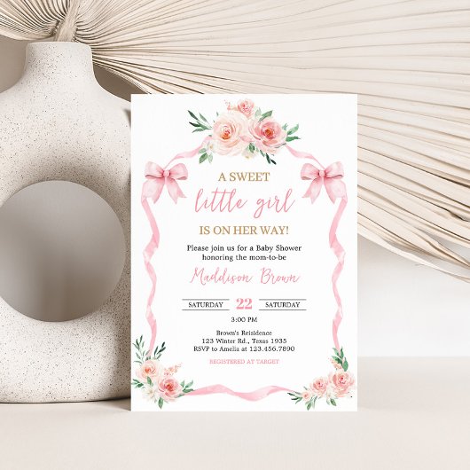 Invitation Petit Baby shower de fille rose pâle