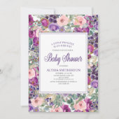 Invitation Petit Baby shower de fille rose violet (Devant)