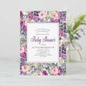 Invitation Petit Baby shower de fille rose violet (Debout devant)