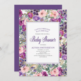 Invitation Petit Baby shower de fille rose violet