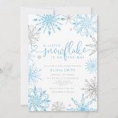 Invitation Petit baby shower de garçon en argent bleu (Devant)