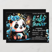Invitation Petit Baby shower de garçon Panda enchanté (Devant / Derrière)