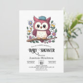 Invitation Petit Baby shower de hibou coloré (Debout devant)