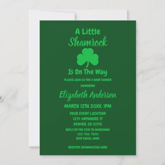 Invitation Petit Baby shower de la Saint Patrick Shamrock (Devant)