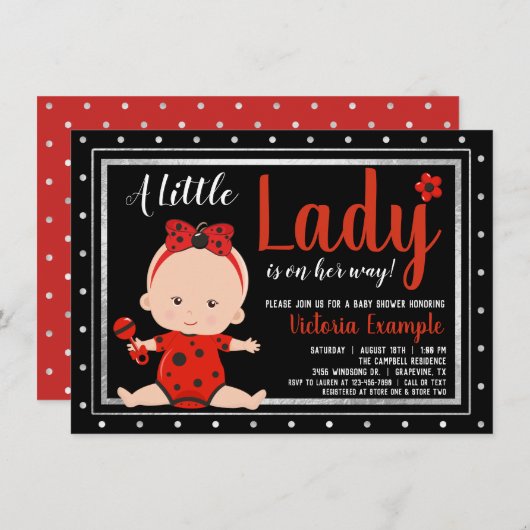 Invitation Petit Baby shower de Ladybug (Devant / Derrière)