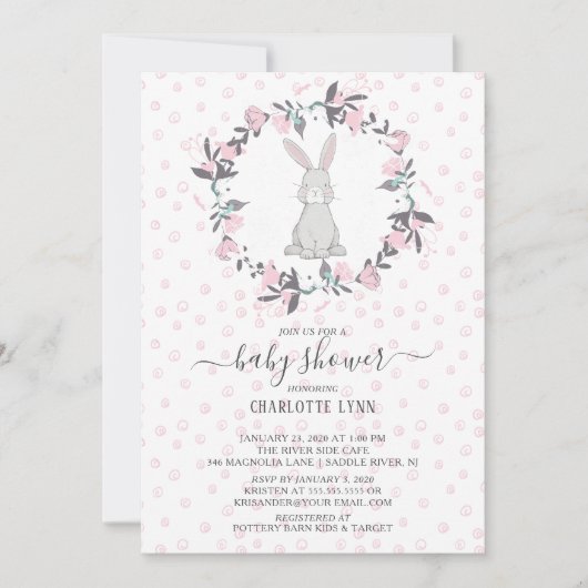 Invitation Petit Baby shower de lapin doux (Devant)
