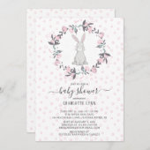 Invitation Petit Baby shower de lapin doux (Devant / Derrière)