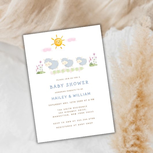 Invitation Petit Baby shower de mouton blanc mignon