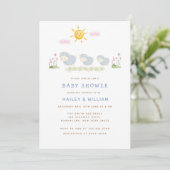 Invitation Petit Baby shower de mouton blanc mignon (Debout devant)