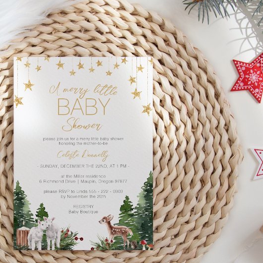 Invitation Petit Baby shower de Noël blanc classique