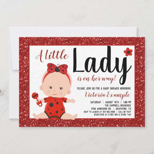 Invitation Petit Baby shower de petite fille de coccinelle (Devant)