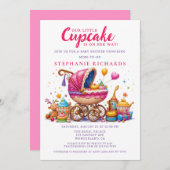 Invitation Petit Baby shower de poussette rose Cupcake (Devant / Derrière)