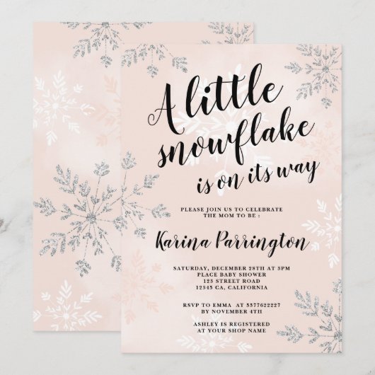 Invitation Petit baby shower de scénario rose argenté (Devant / Derrière)