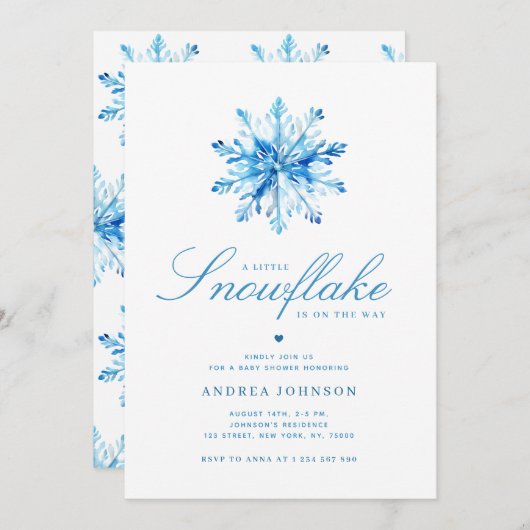 Invitation Petit Baby shower de Snowflake Blue Boy (Devant / Derrière)