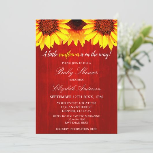 Invitation Petit Baby shower de tournesol (Debout devant)