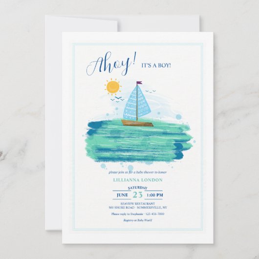 Invitation Petit Baby shower de voilier (Devant)