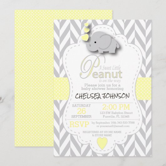 Invitation Petit Baby shower d'éléphant d'arachide 🐘 (Devant / Derrière)