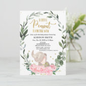 Invitation Petit Baby shower d'éléphant d'arachide rose (Debout devant)