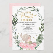 Invitation Petit Baby shower d'éléphant d'arachide rose (Devant / Derrière)