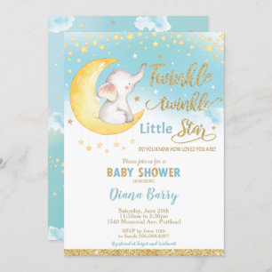 Invitation Petit Baby shower d'éléphant de la petite étoile