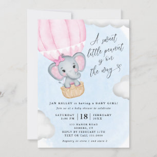 Invitation Petit Baby shower d'éléphant rose arachide