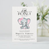 Invitation Petit Baby shower d'éléphant rose cacahuète (Debout devant)