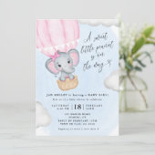 Invitation Petit Baby shower d'éléphant rose cacahuète (Debout devant)